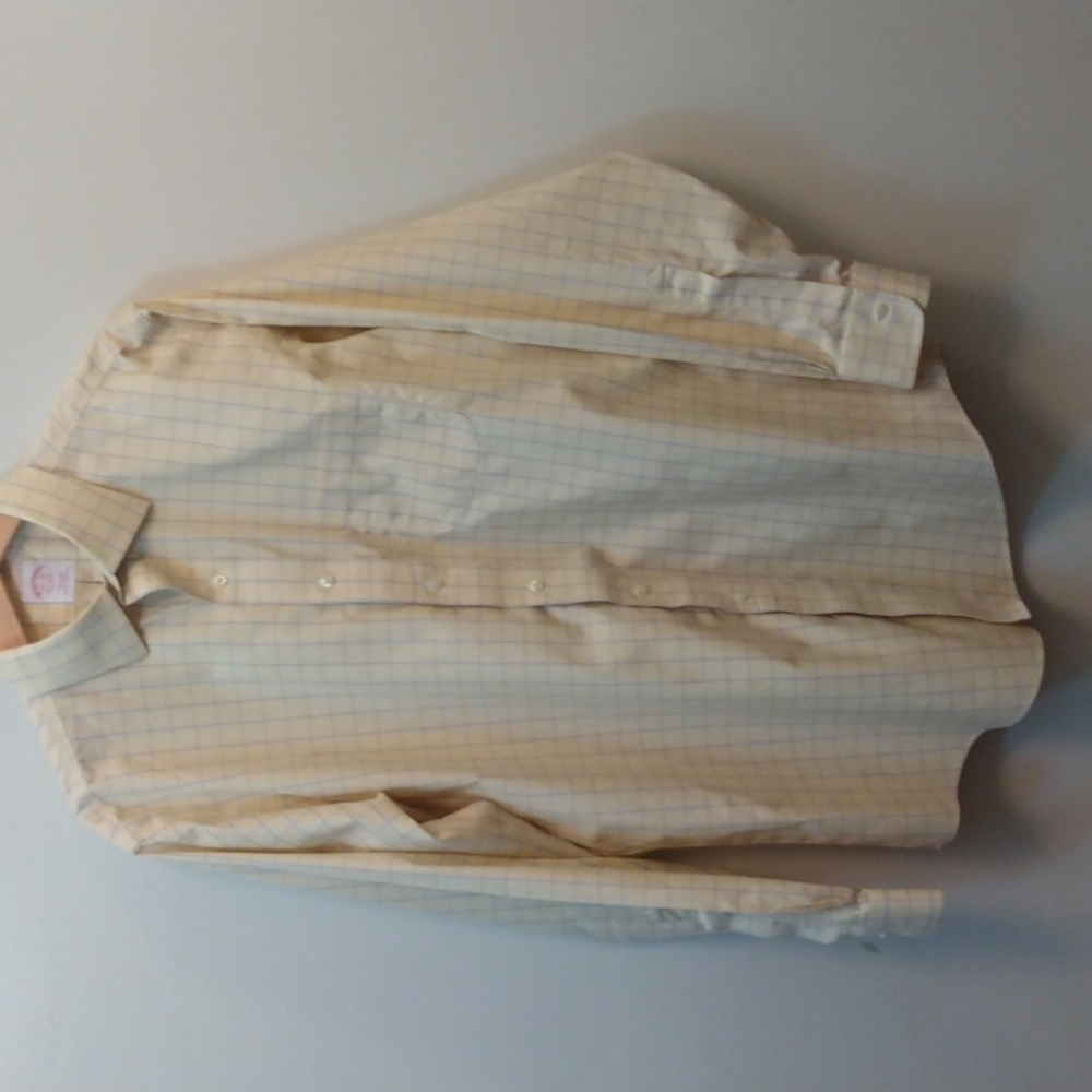 Brooks Brothers Non Iron Cotton Yellow Windowpane Shirt 16.5 - 35